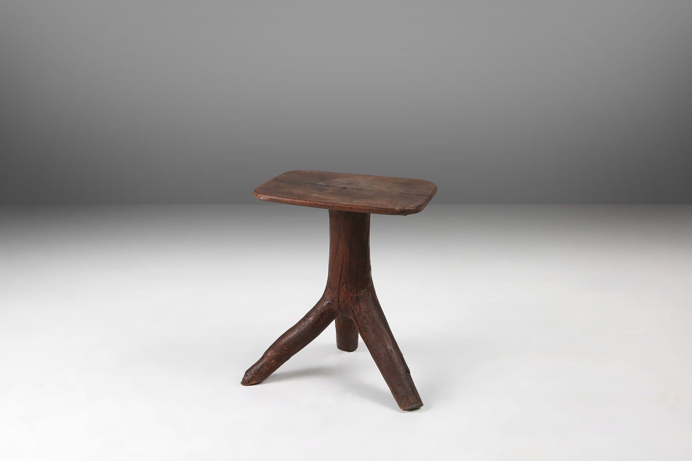 Rustic wooden stool with legs made of a tree branch, France, 1850thumbnail